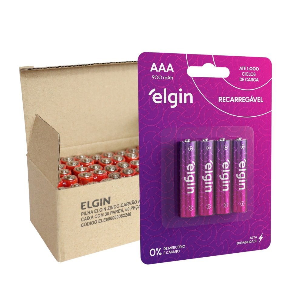 Kit 60 Pilhas Zinco Carvão E 4 Recarregável Aaa Palito Elgin em Oferta na Shopee