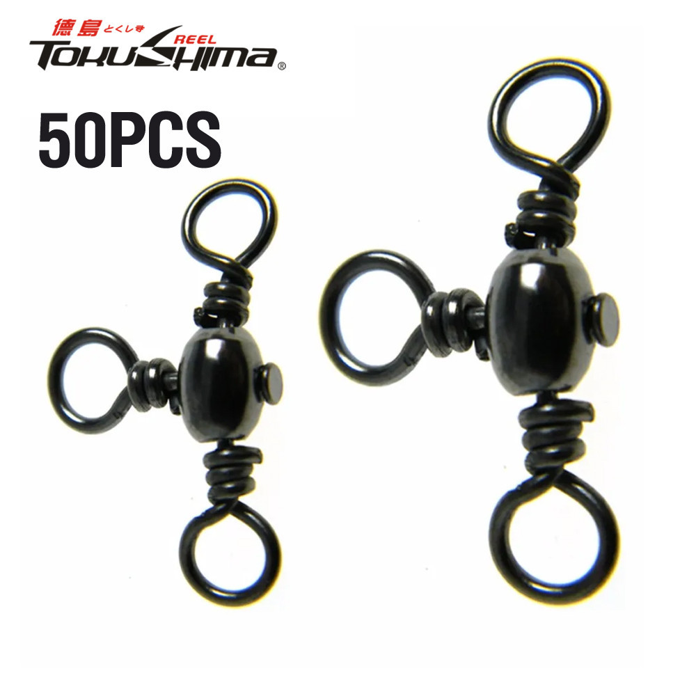 50PCS Conector De Linha De Pesca Em Aço Inoxidável De 3 Vias Giratório T De Volta Acessórios Água Salgada .