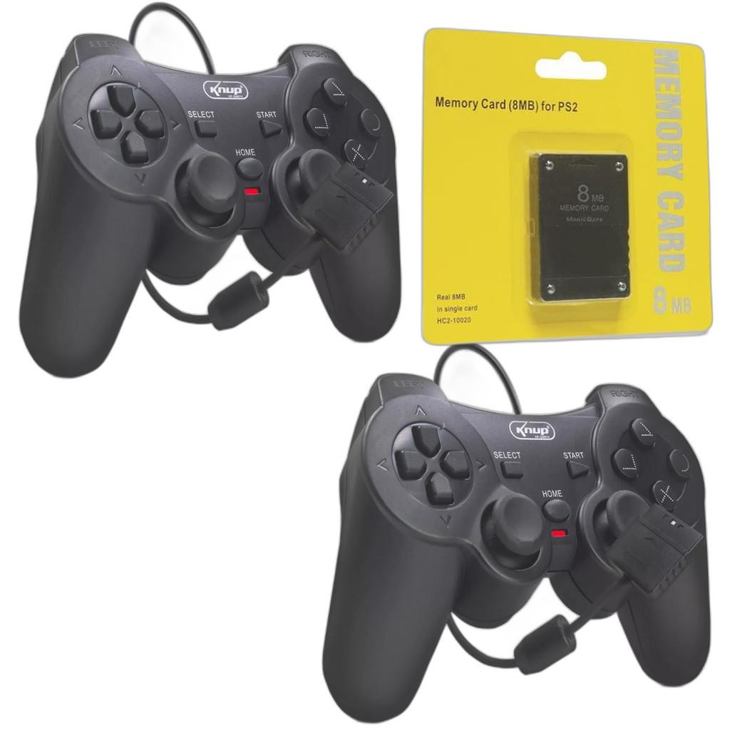 Kit  2 Controles Joystick Manete ps2 ps1 Plug And Play dualshock Com Memory Card 8gb