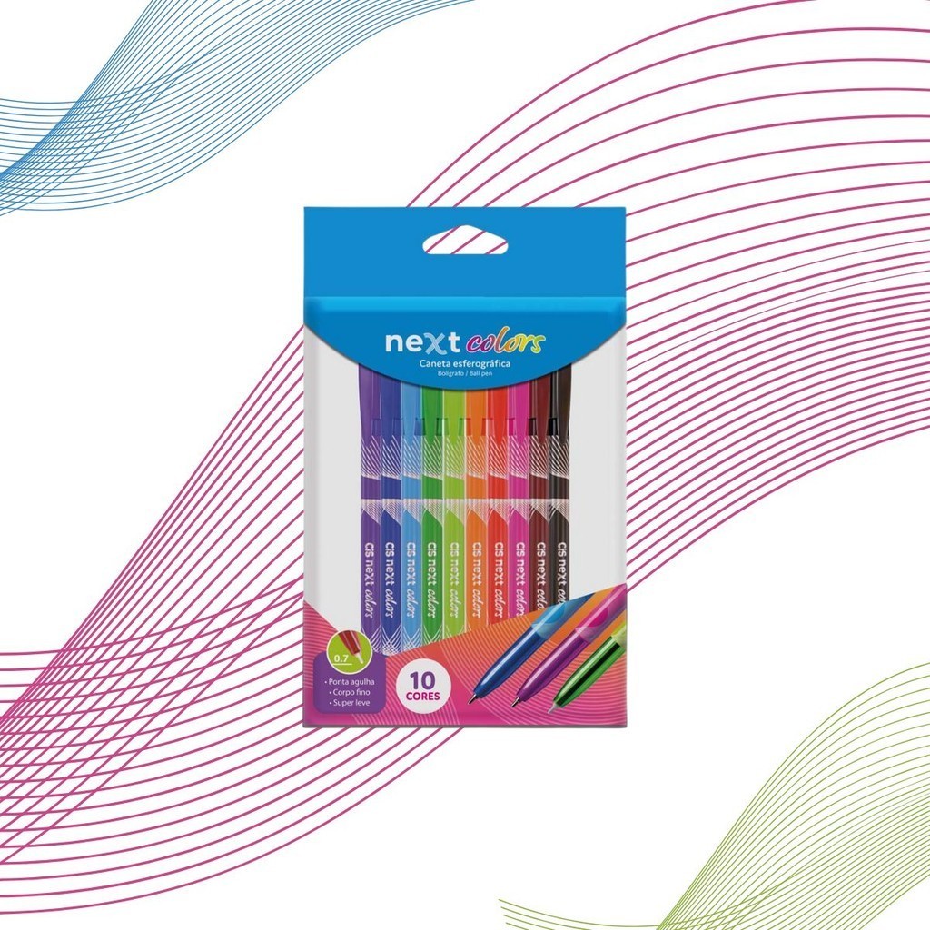 Estojo Caneta Esferográfica Next Color Cis Com 10 Cores em Oferta na Shopee