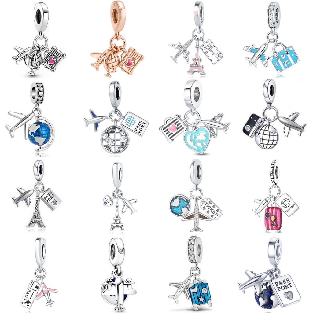 2025 novo estilo 925 prata viagem avião série pingente de três peças DIY clássico pulseira charme