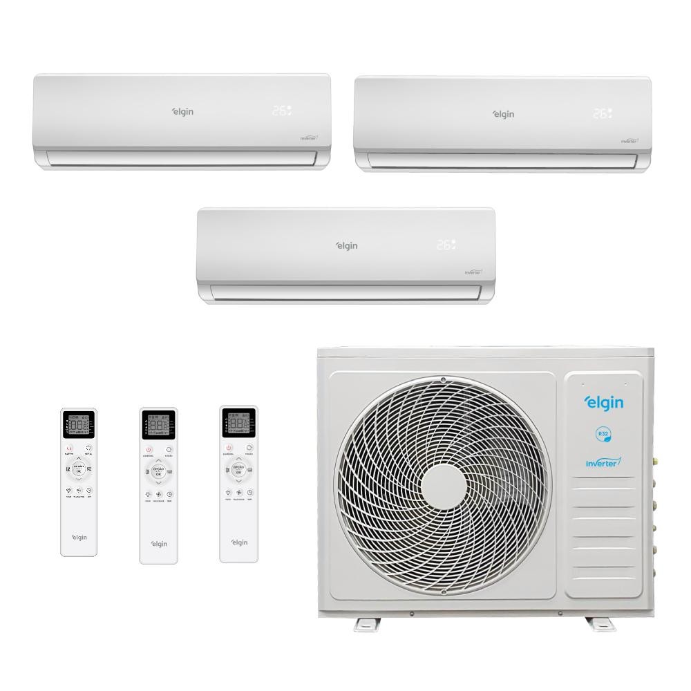 Ar Condicionado Tri Split Hi Wall Inverter Elgin Total Plus 27000 BTUs (12000+12000+12000) Quente/Frio MTQE27C2CB - 220V em Oferta na Shopee