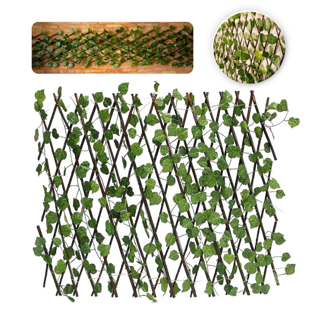 Treliça Gradil Cerca Painel com Folhas em Madeira Hera Decoração Jardim