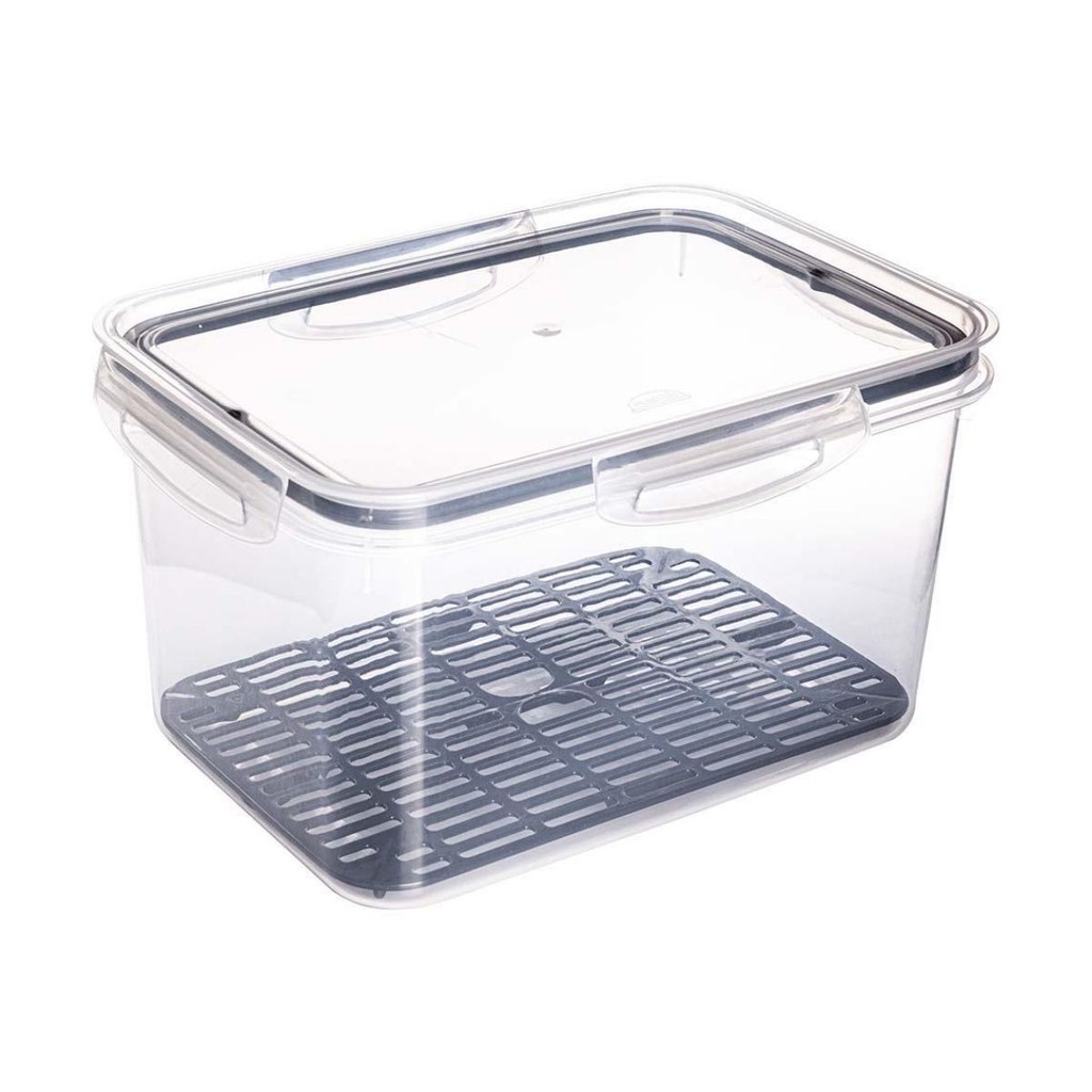 Pote Alimentos Mantimentos Comida Organizador Hermético com Trava e Escorredor 4L Transparente Preto