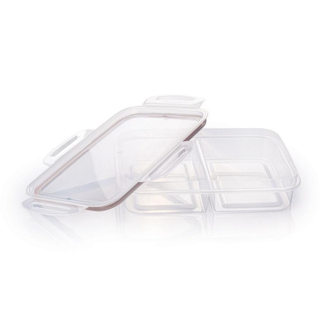 Pote Hermético com Travas e Divisão 1L Transparente Cinza Mantimentos Comida Organizador Alimentos