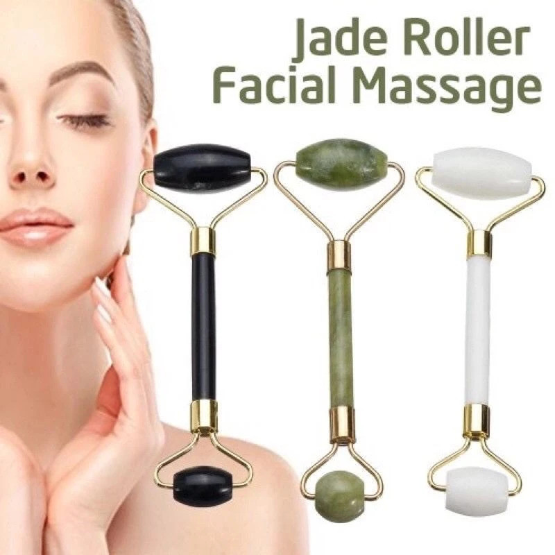 Rolo Massageador Facial de Pedra de Jade Natural – Antirugas/ Reduz Inchaço e Estimula a Circulação - WYL