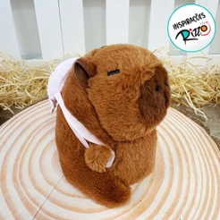 Chaveiro de Pelúcia - Capivara com Mochila Rosa - 13cm - 1 unidade - Rizzo