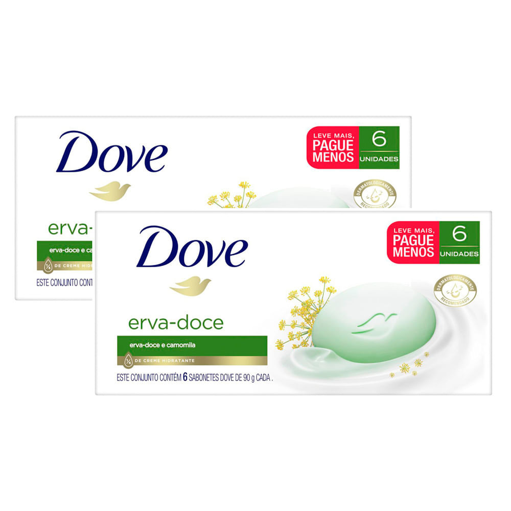 Kit 2 Sabonete em Barra Dove Erva-Doce e Camomila 6 Unidades 90g Cada Leve Mais Pague Menos - Beauty