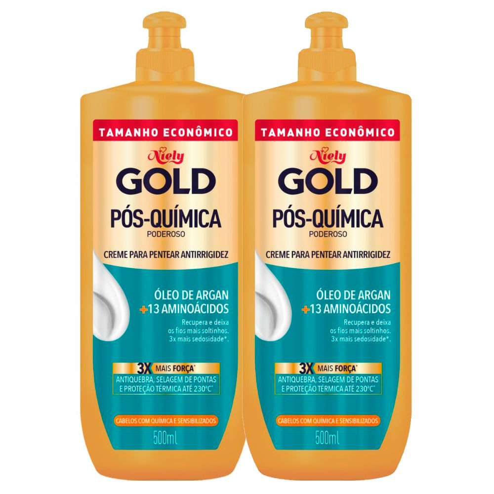 Kit 2 Creme para Pentear Antirrigidez Niely Gold Pós Química Poderoso 500ml - Beauty