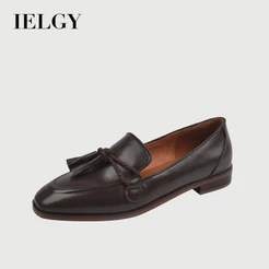 IELGY Mocassins Femininos Estilo Britânico , Bico Redondo , Borla , Boca Rasa , preppy , Sapatos De Couro