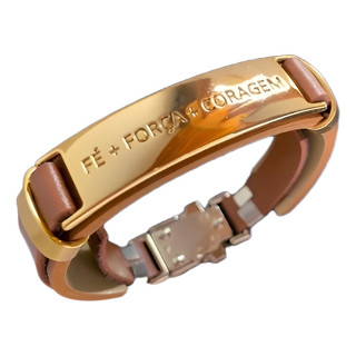 Pulseira Couro Marrom Ajustável Masculina Fé Força Dourada em Oferta na Shopee