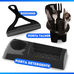 Kit Pia Porta Detergente Rodo de Pia Porta Talher Esponja Preto ou Branco