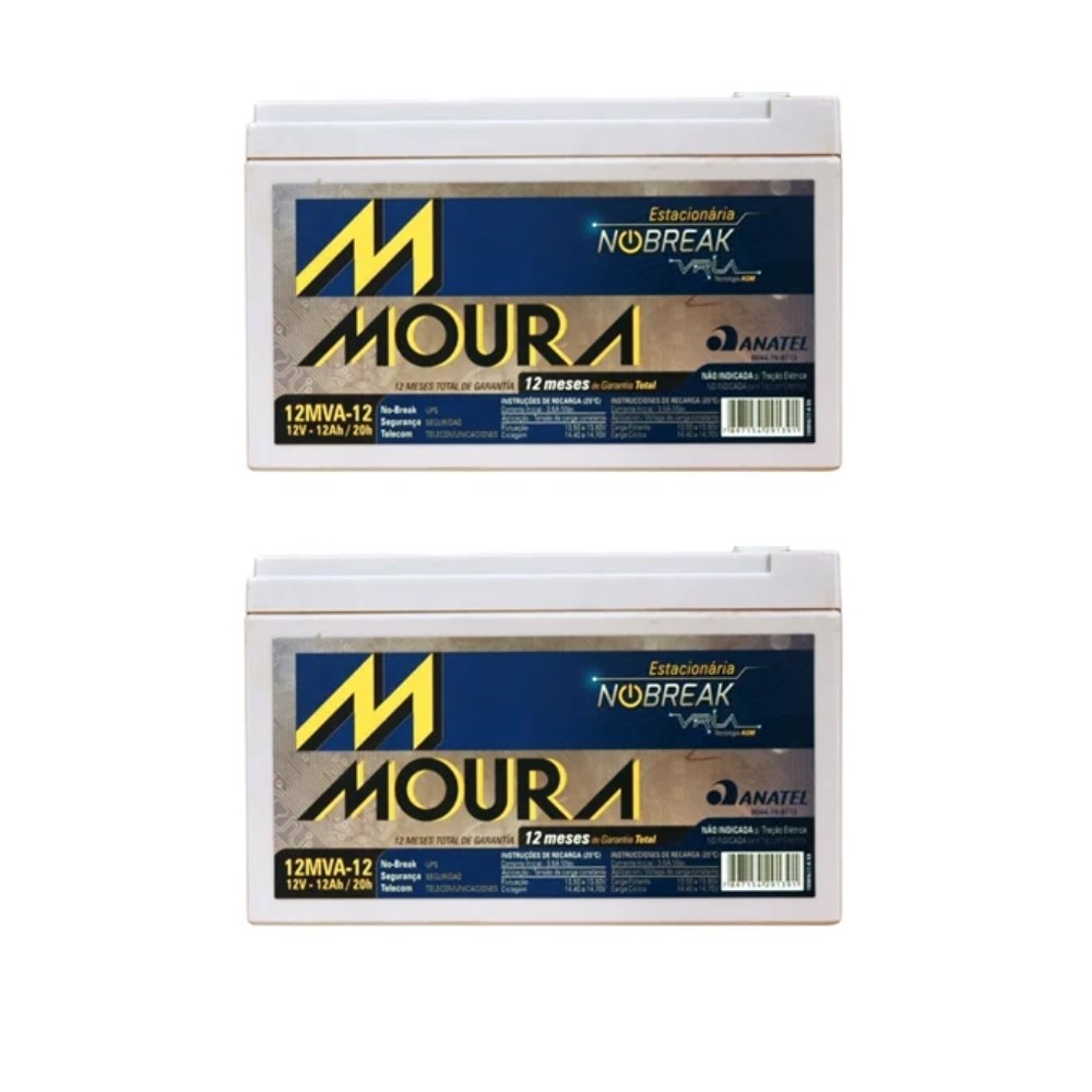 Kit 2 Baterias Estacionária VRLA 12Ah 12V Moura Nobreak - 12MVA-12