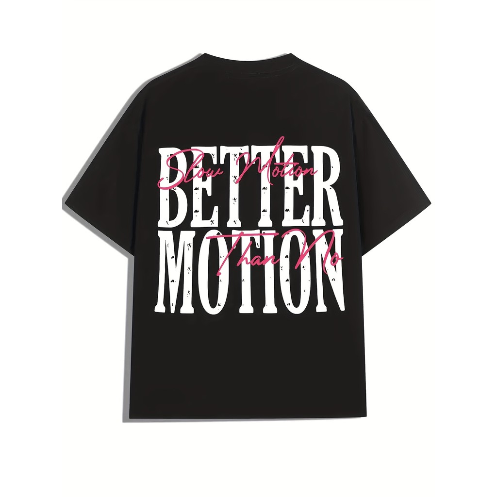 Camisa Camiseta BETTER MOTION com impressão de fonte manuscrita rosa gola redonda simples manga curta camiseta casual