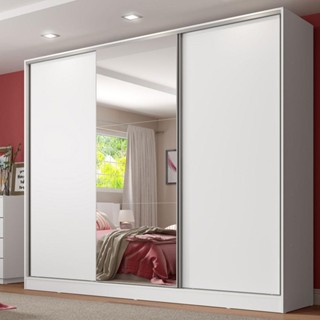 Guarda-Roupa Casal 100% MDF 3 Portas de Correr com Espelho Branco Royale Madesa XP
