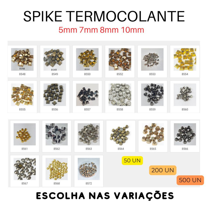 Spike Termocolante Metal Quadrado Redondo Customização Bordado SpikeGeral