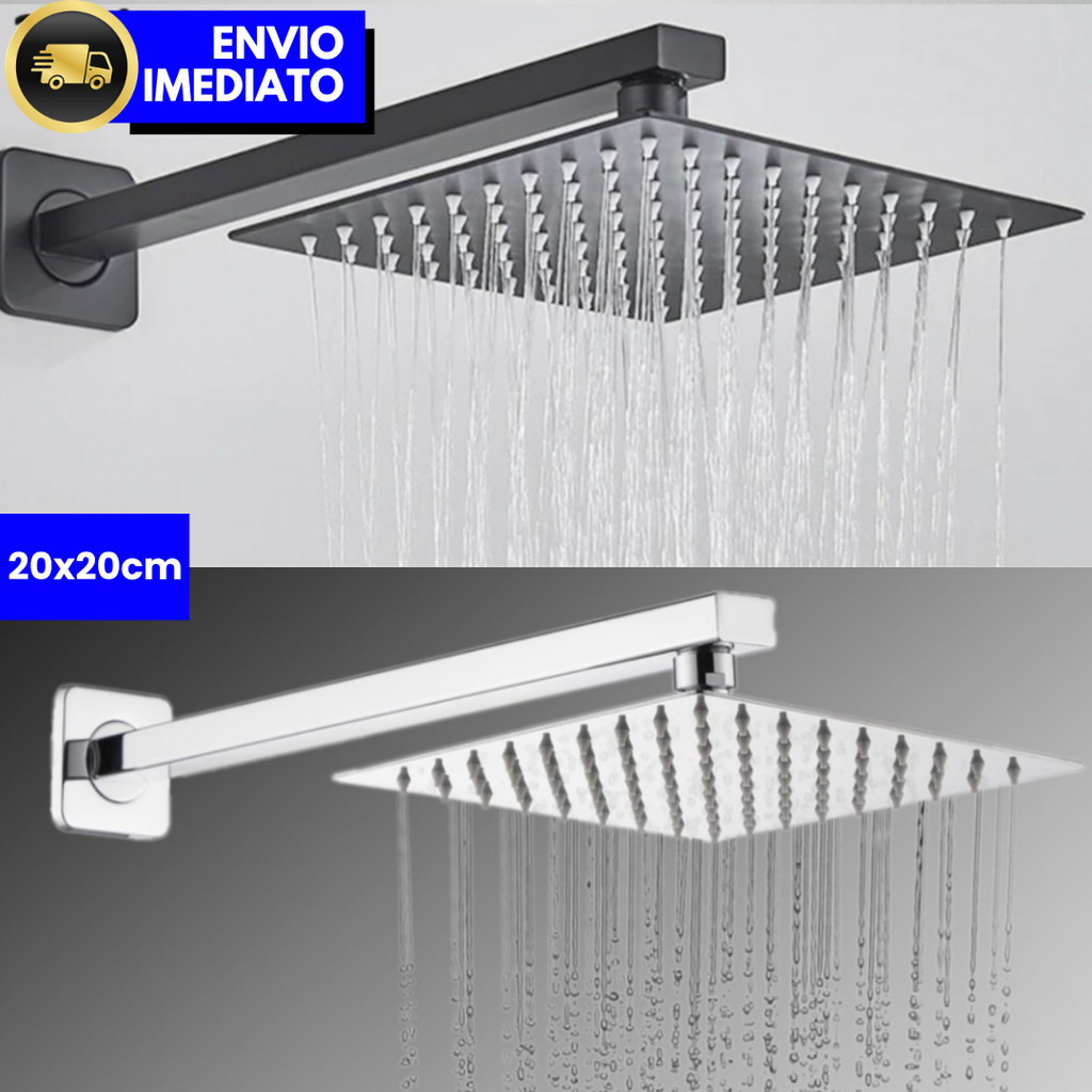 Ducha Chuveiro Inox Luxo Furos de Silicone Com Braço 40CM Designer Slim Fino Moderno