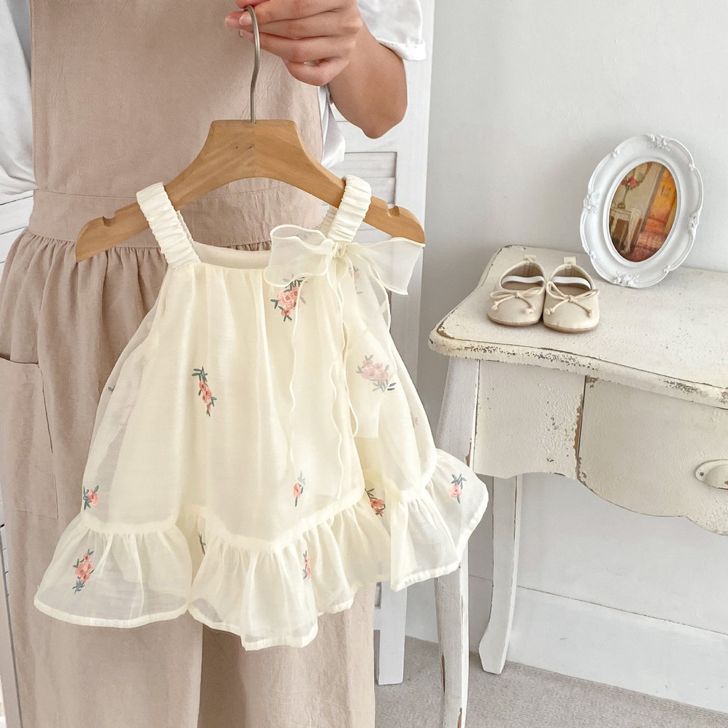 Bolsa Suspensa Bordada , Roupas De Peido Para Bebês Meninas De Um Ano , Vestido De Malha De Princesa