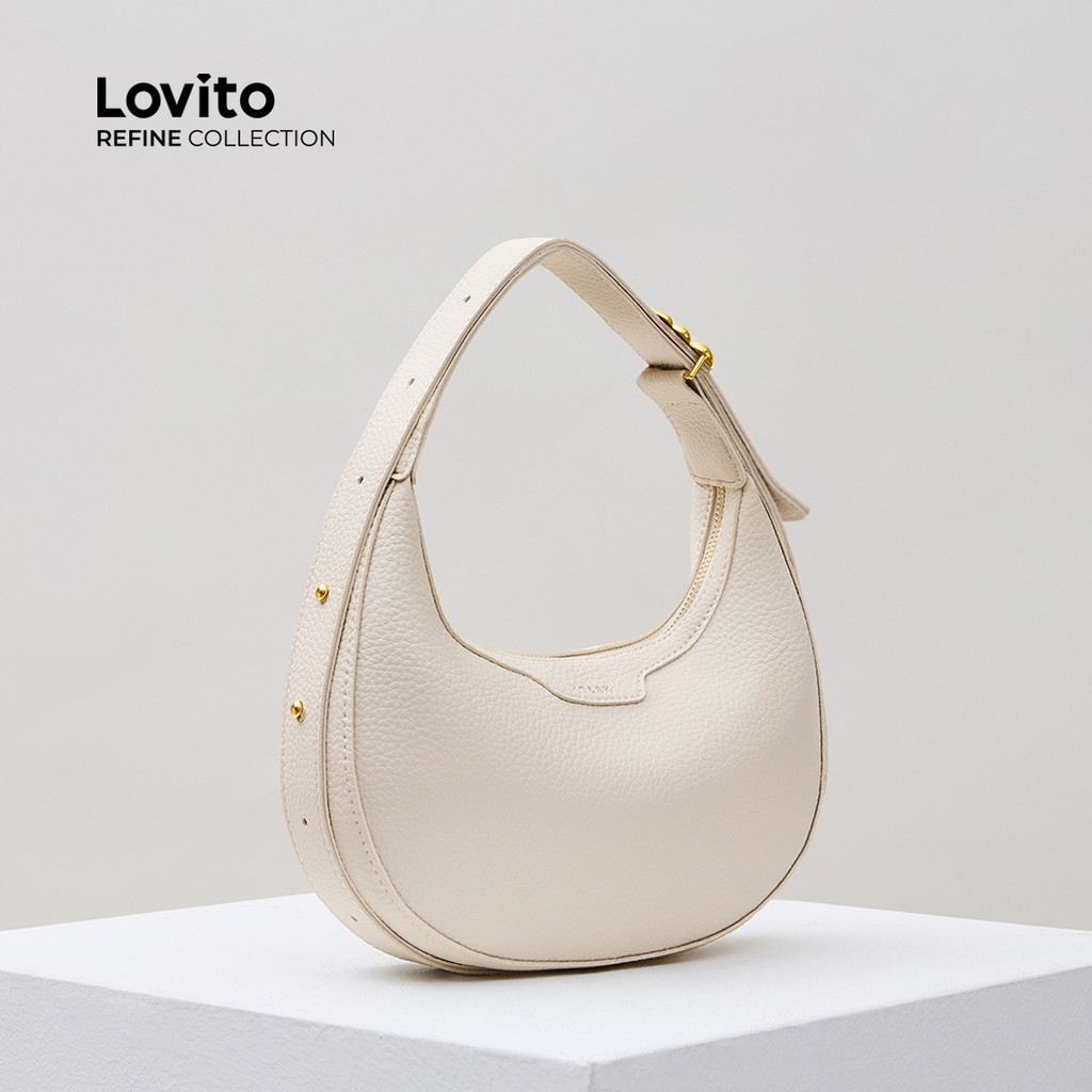 (Trendy) (Lovito Refine) Elegante Simple Zipper Sense Of High Bolsa De Ombro Pequena Para Mulheres LFAR5003 em Oferta na Shopee