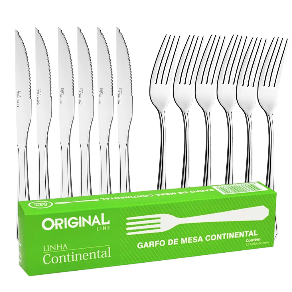 Jogo de Garfo e Faca Inox C/12 Continental Faqueiro Inox Jogo de Talheres Inox