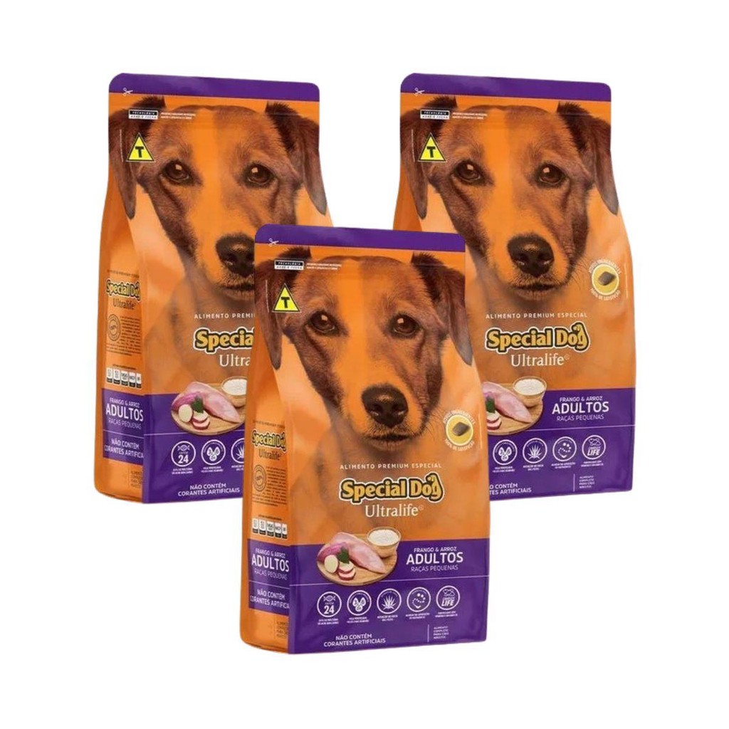 KIT COM 3 SPECIAL DOG ULTRALIFE RAÇÃO CÃO ADULTO RAÇAS PEQUENAS FRANGO 15KG