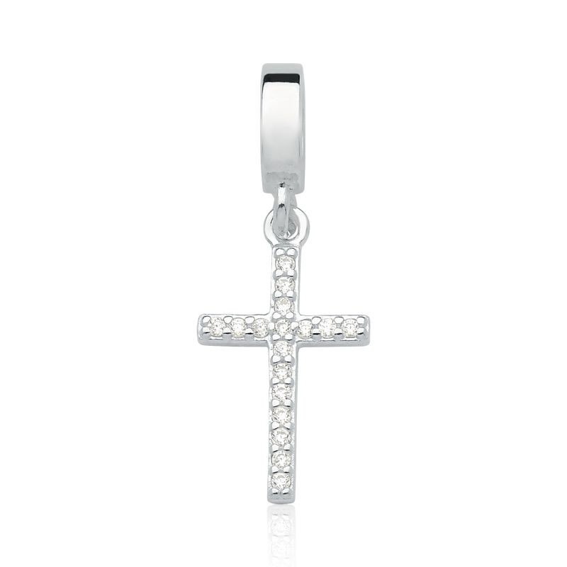 Berloque Prata 925 Cruz com Zircônias Feminino Com Garantia Compatível com todas Pulseiras Berloque