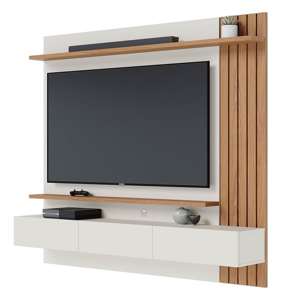 Painel Home Suspenso para TV 70 Pol. 180cm Buriti C05 Off White Matte/Freijó - Mpozenato em Oferta na Shopee