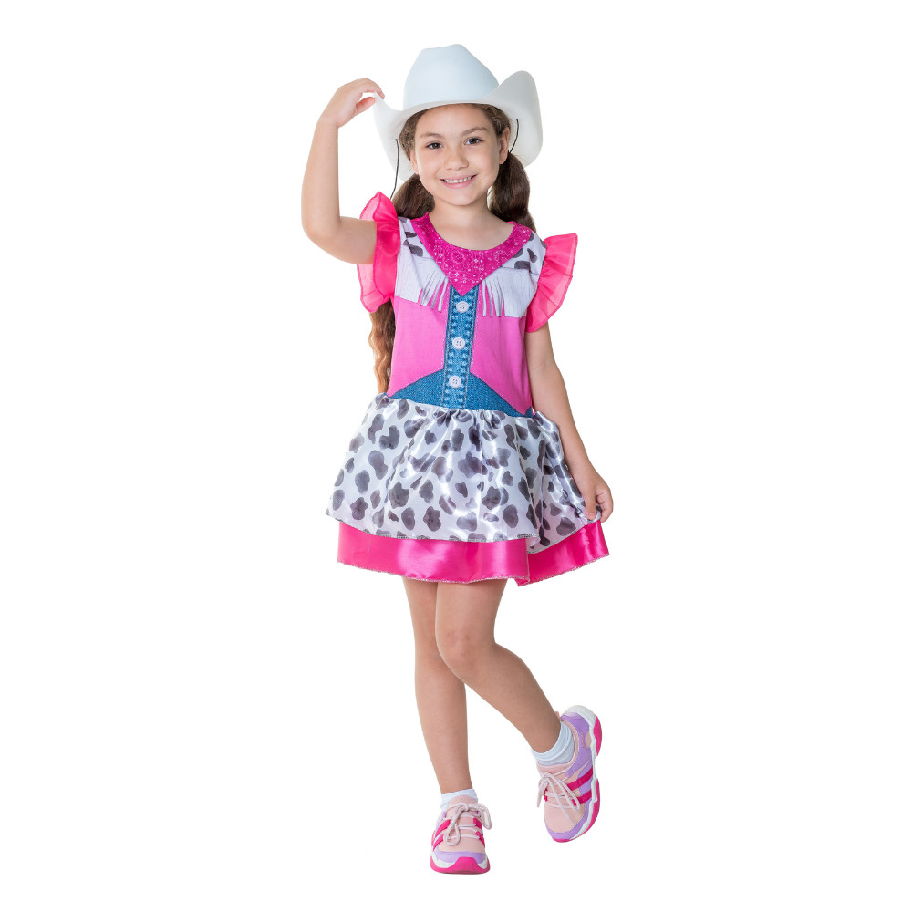 Fantasia Vestido Infantil da Boiadeira Com Chapéu Envio Imediato