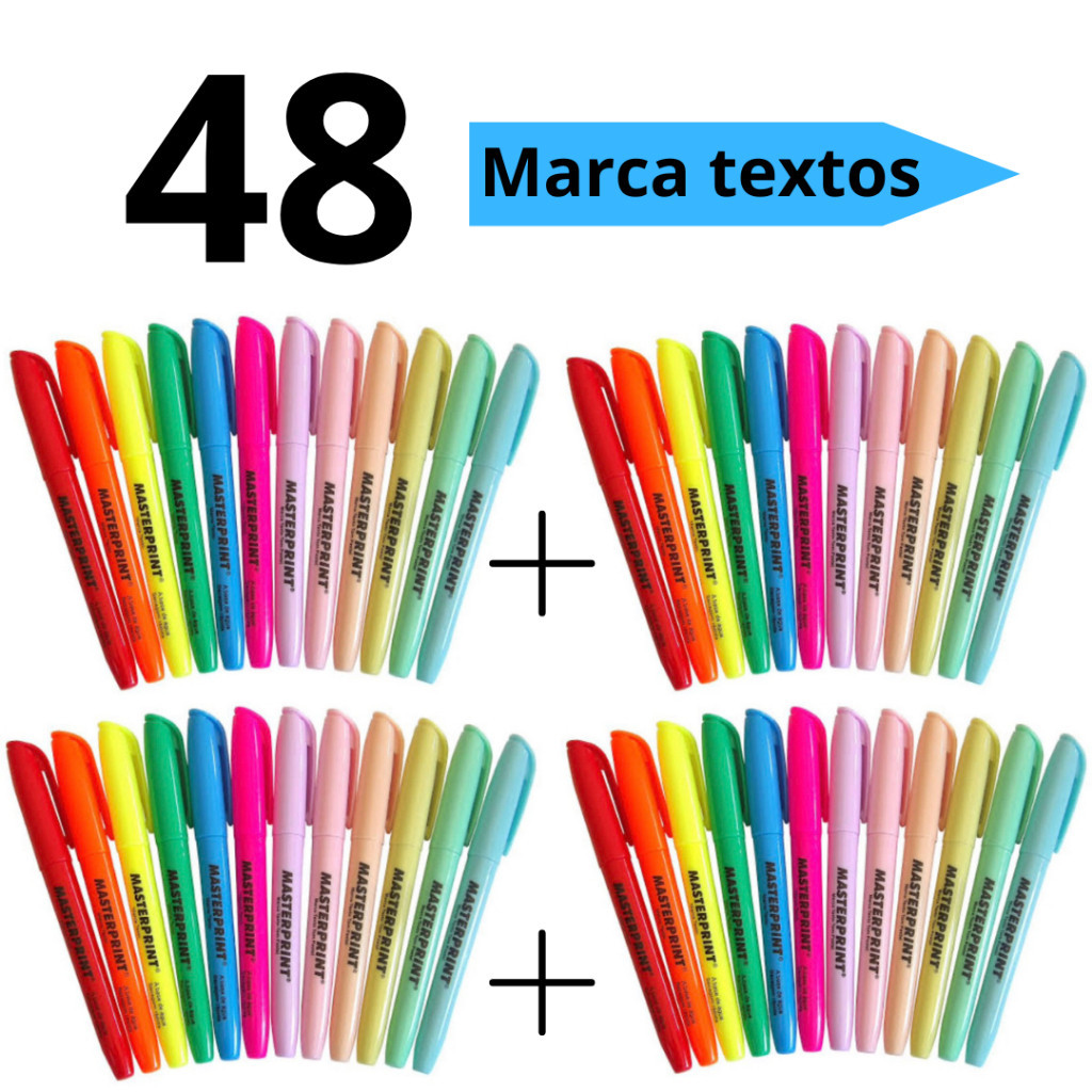 Kit 48 Marca Textos (24 Neon + 24 pastel) Masterprint em Oferta na Shopee