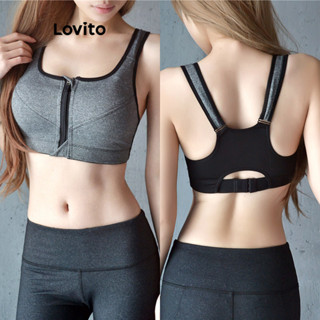 Lovito Sutiã Esportivo Esportivo Com Zíper Liso Para Mulheres LNL48224