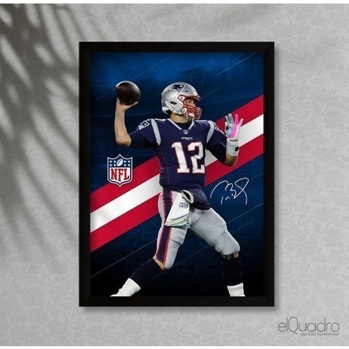 Quadro Tom Brady New England Patriots Nfl C/ Moldura E Vidro