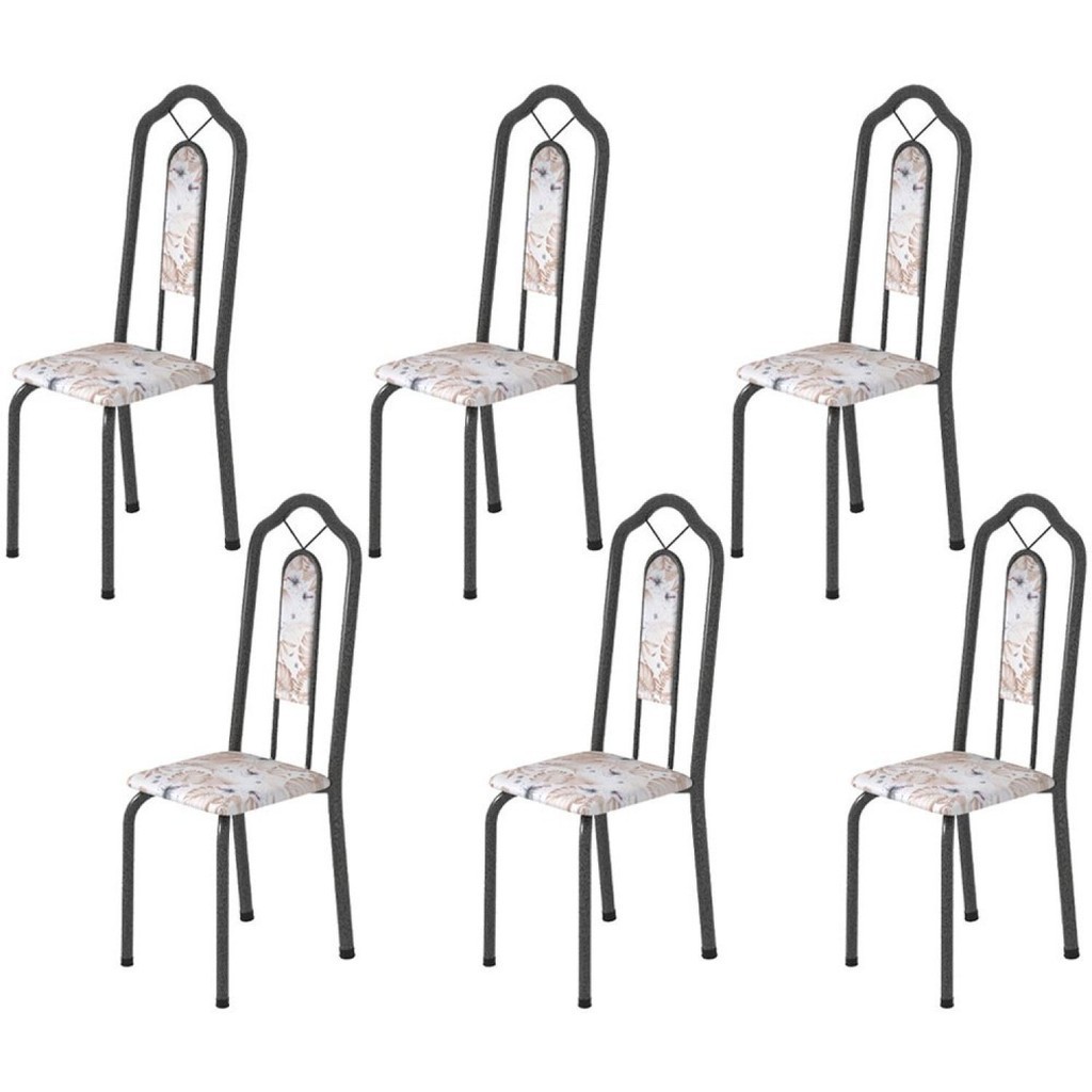 Kit 6 Cadeiras Tubular Bianca  Martelado Prata/Botanic Bege em Oferta na Shopee