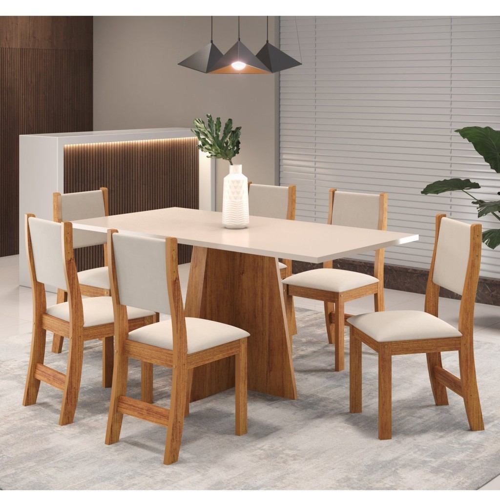 Conjunto de Jantar Mesa Retangular Jacarta com 6 Cadeiras Sol - Home & Living