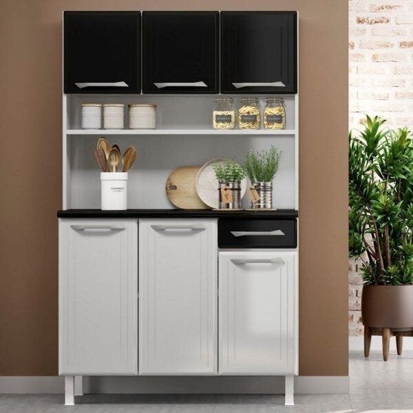 Armário de Cozinha em Aço Triplo Topázio Smart  Branco/Preto - Home & Living