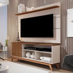 Rack com Painel para TV Até 50 Polegadas Malbec 1 Porta 1 Prateleira Off White/Freijó - Giga Móveis