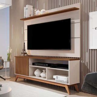 Rack com Painel para TV Até 50 Polegadas Malbec 1 Porta 1 Prateleira Off White/Freijó - Giga Móveis em Oferta na Shopee