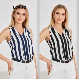 Lovito Blusa Listrada Plissada para Mulheres LBE04099 (Azul e Branco)