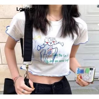 Lovito Camiseta feminina casual com padrão de desenho animado LNA53070