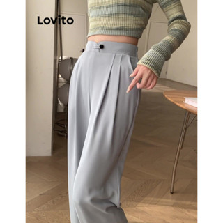 Lovito Calças casuais com zíper e botão liso para mulheres LNE53002