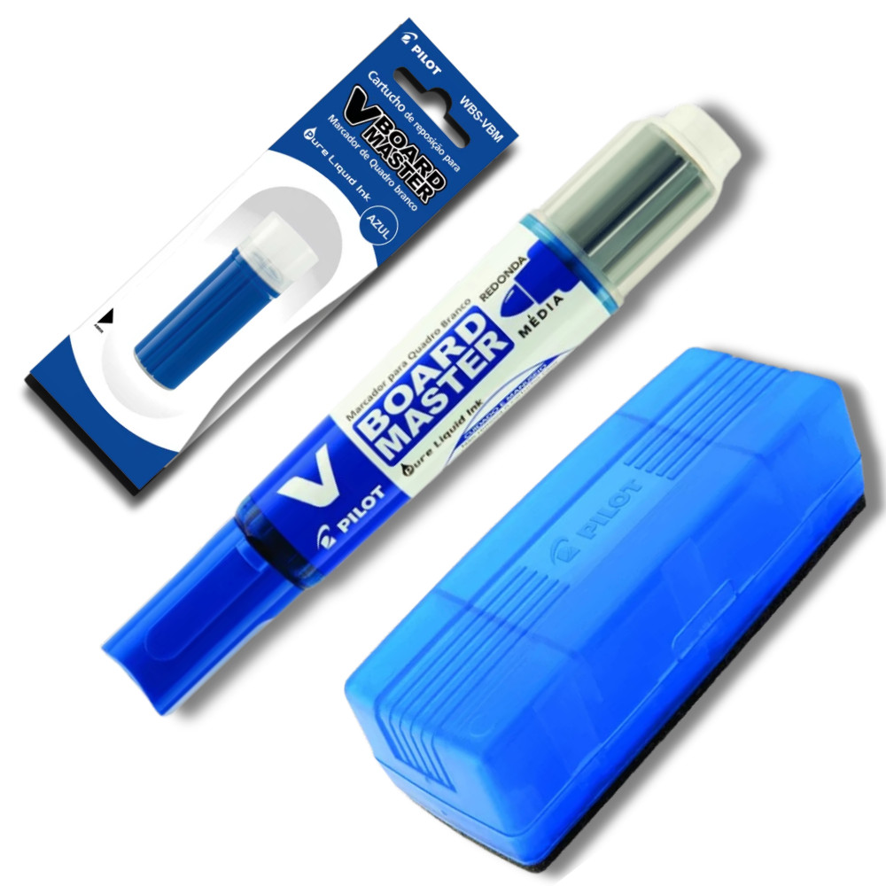 Kit 2 Marcadores Quadro Branco Recarregável + 2 Refil Marcadores + Apagador de Quadro Branco PILOT