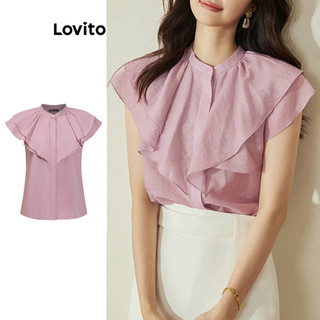 Lovito Blusa boho lisa com babados de camada dupla para mulheres L87ED162 em Oferta na Shopee
