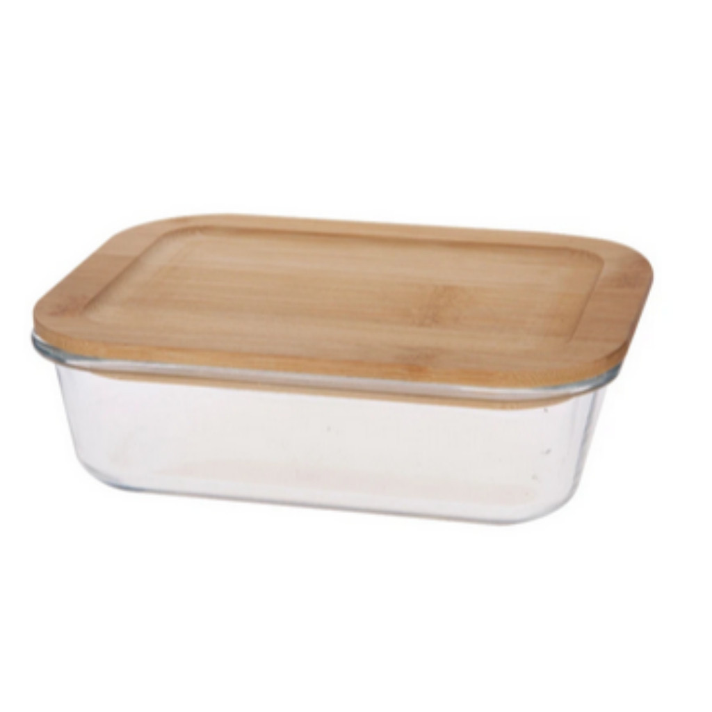 Porta Matimento Pote Retangular em Vidro Borossilicato com Tampa de Bambu 370ml Dynasty Full Fit