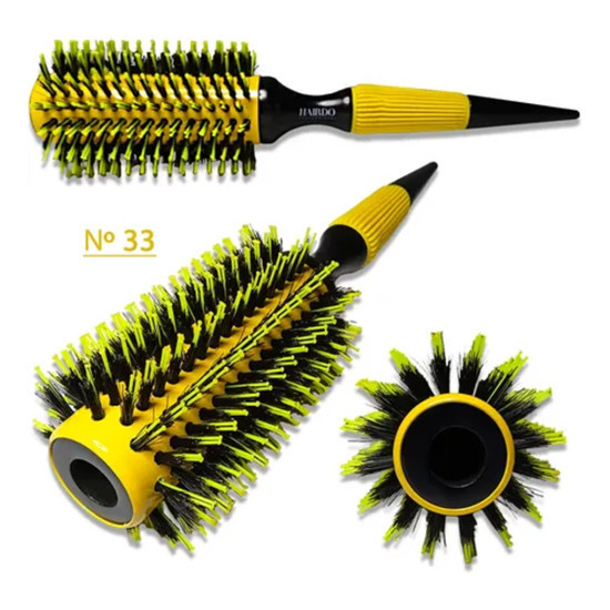 Detalhes do Escova De Cabelo Térmica Cerdas De Javali Mista Madeira