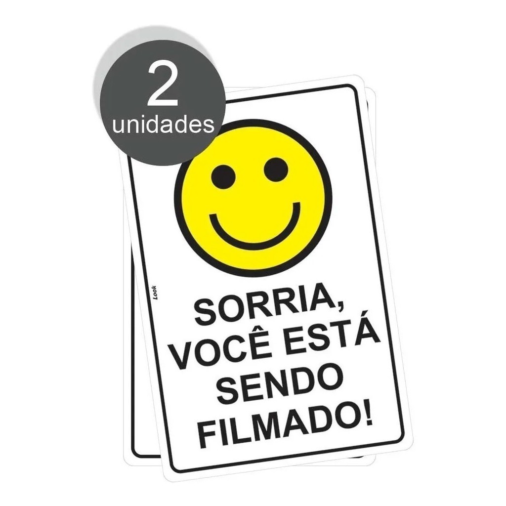 Kit 2 Placas Sinalização Sorria Área Você Filmado Filmagem Câmeras Segurança Gravação Segurança PS