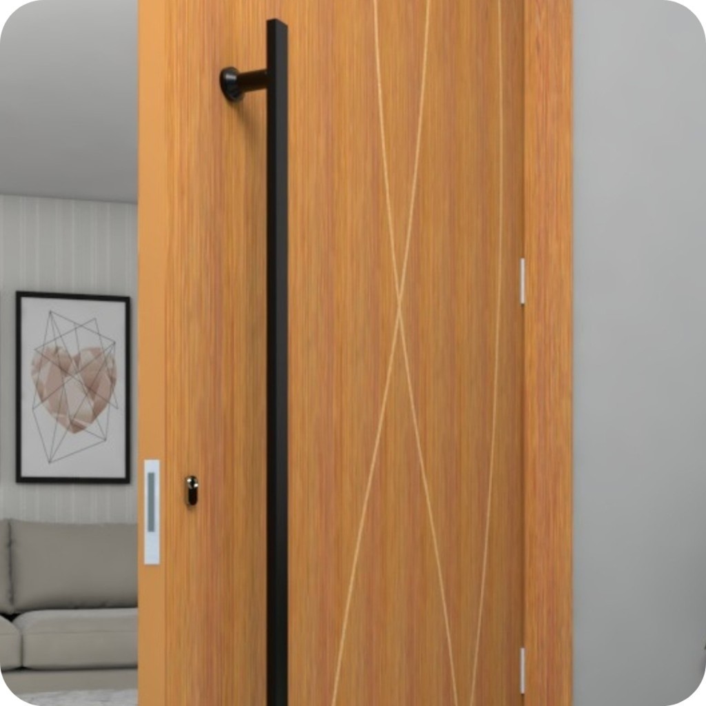 Puxador Duplo Para Porta De Madeira Inox Preto Branco 60cm
