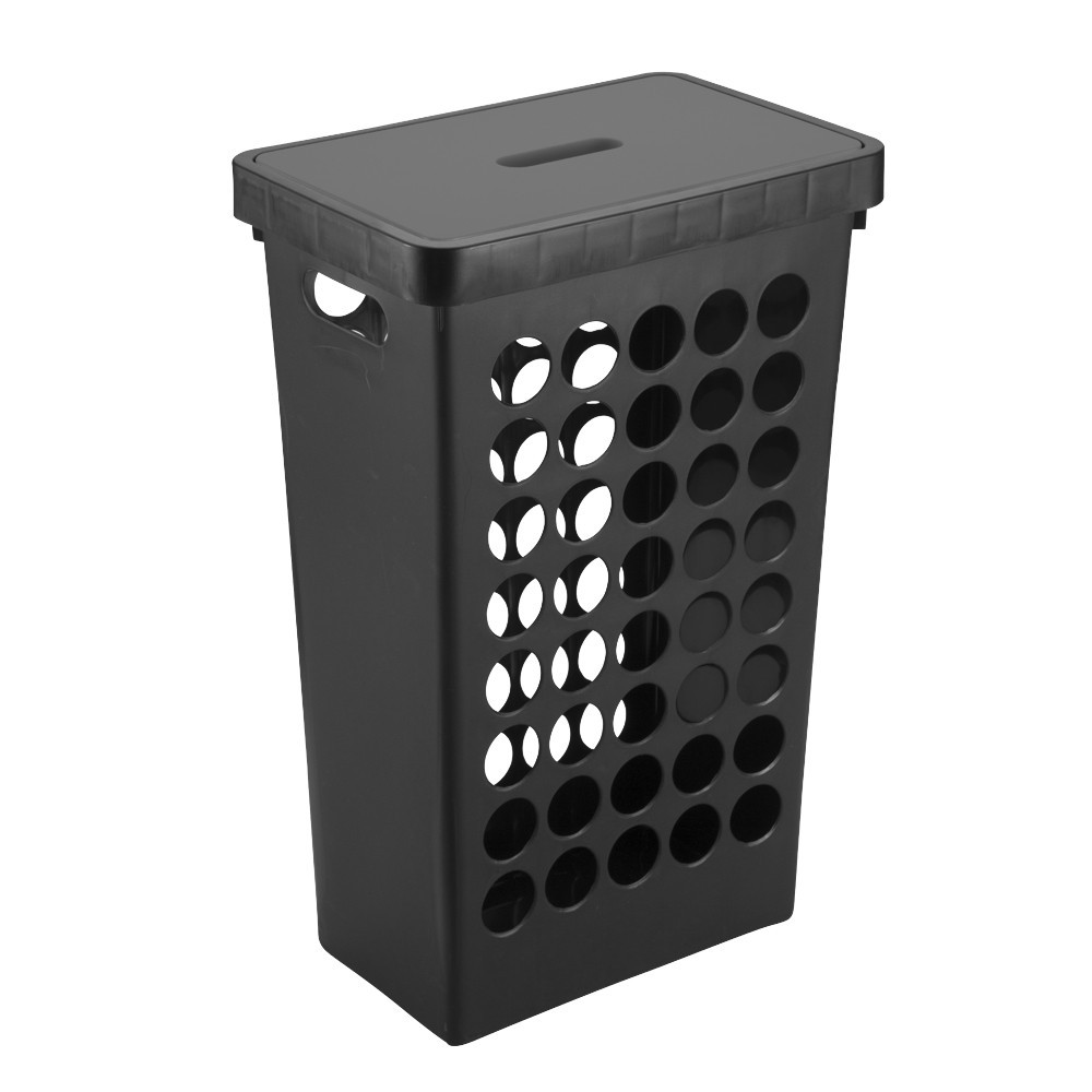 Cesto Organizador De Roupas Retangular Lavanderia Banheiro Quarto 43L Preto Com Tampa Cinza Arthi em Oferta na Shopee