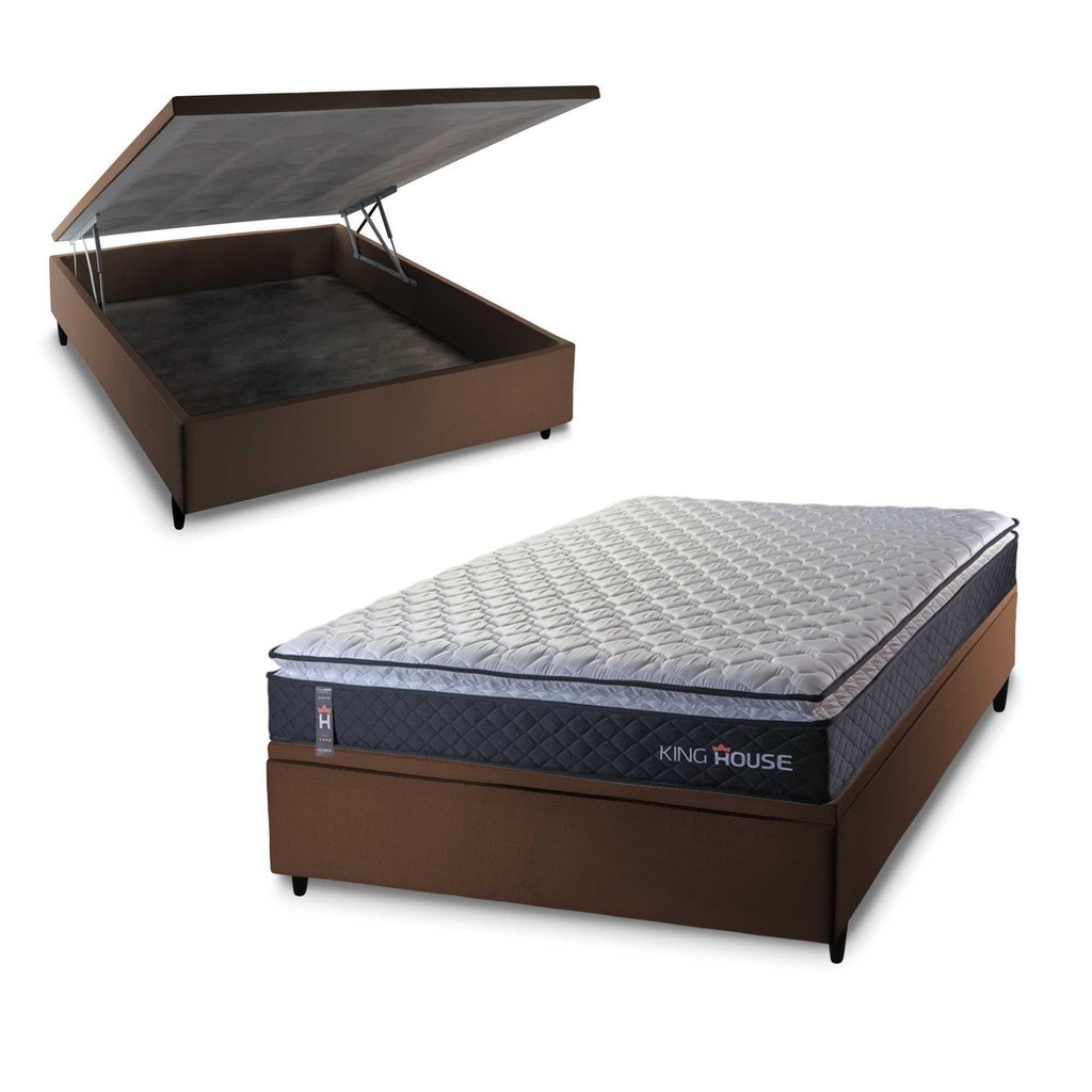 Conjunto Box Baú Casal Dakota Preto 138x188x64 Espuma D33 em Oferta na Shopee