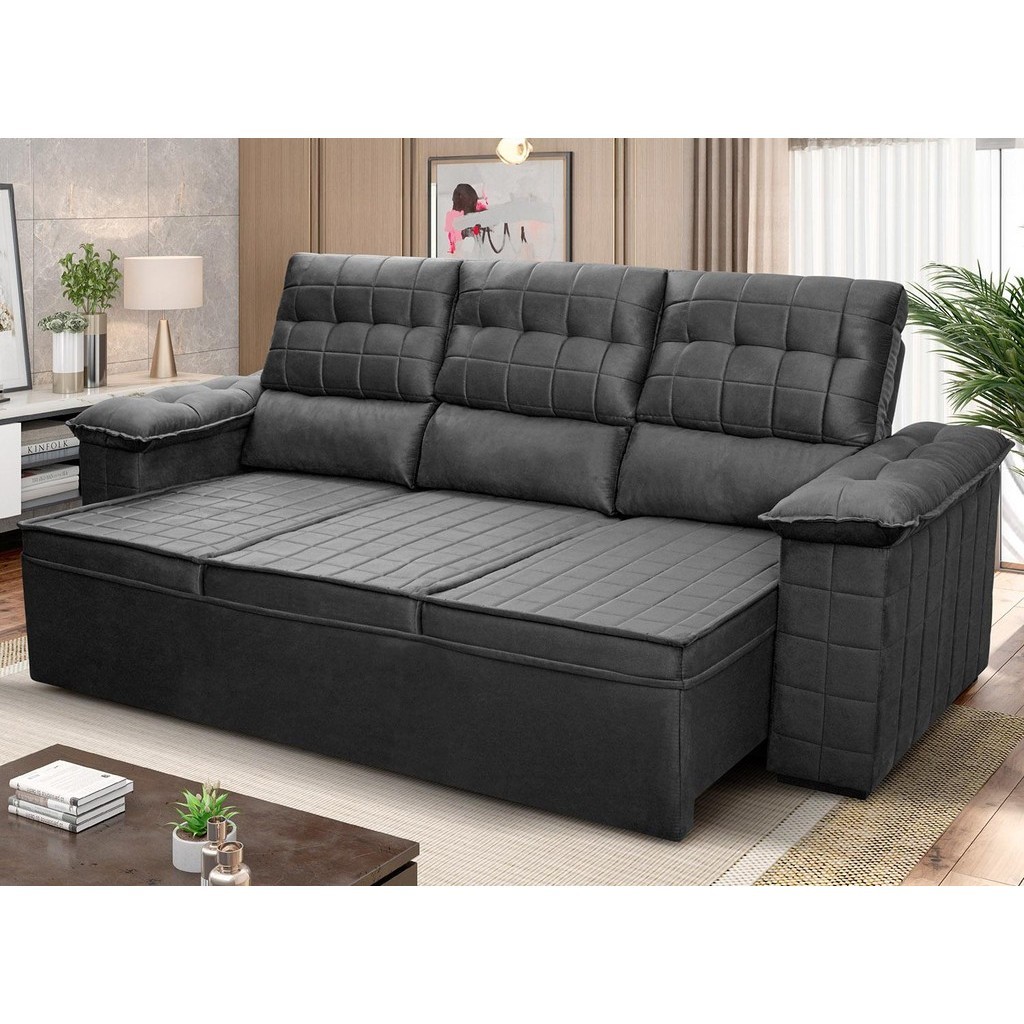 Sofá Retrátil Reclinável 4 lugares 2,30m Quantum Suede Velut Cinza - King House em Oferta na Shopee