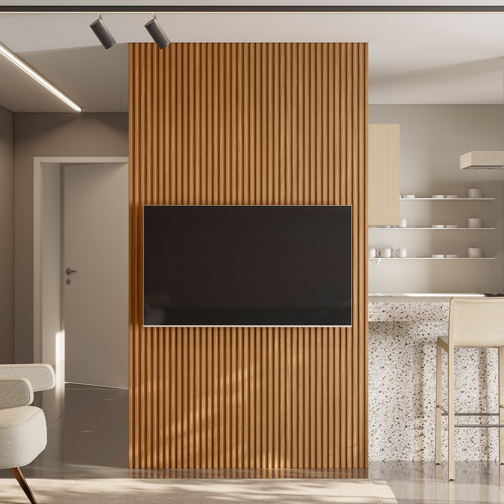 Detalhes do Painel Ripado de Madeira Para Sala Quarto 141x250cm Slats L05 Nature - Lyam Decor