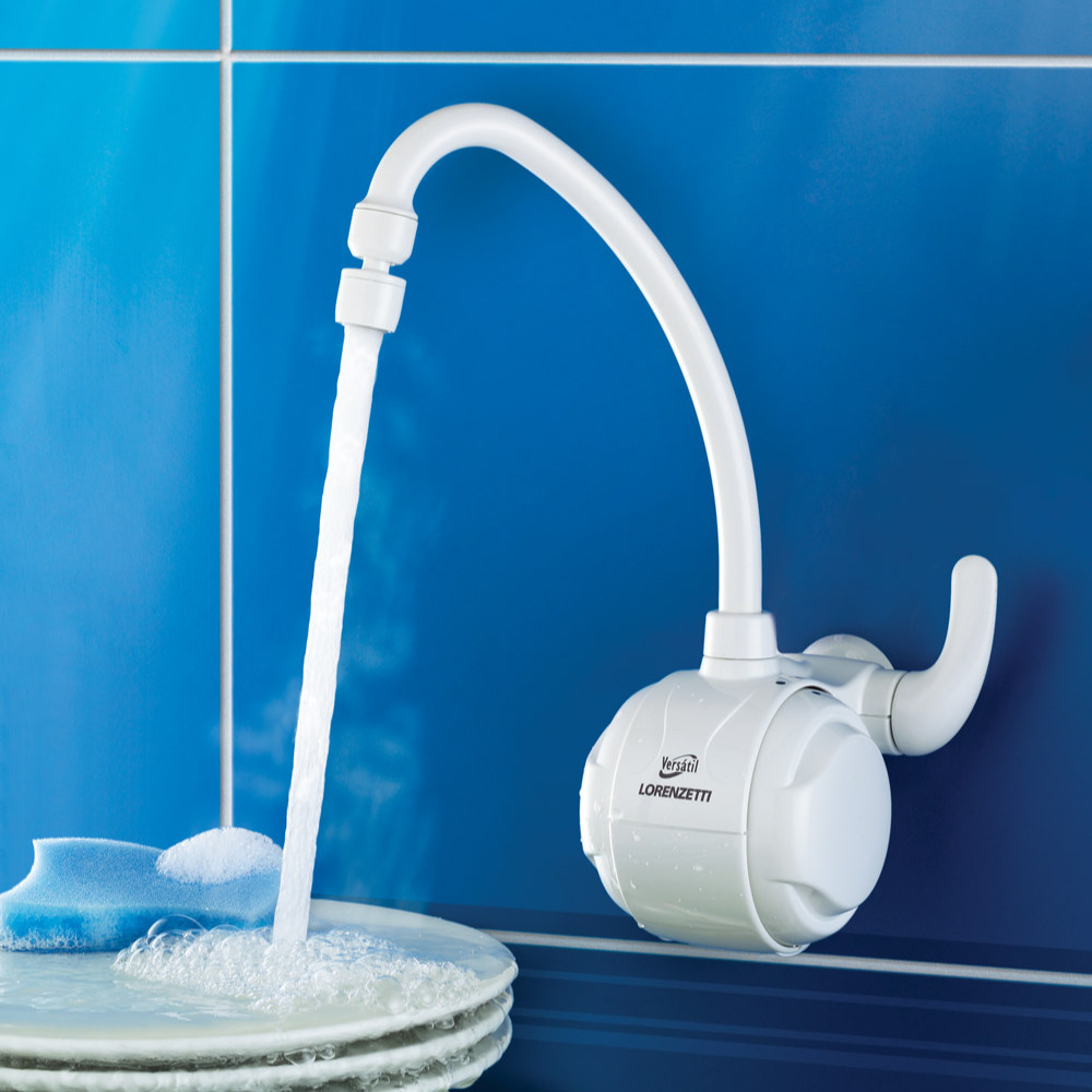 Torneira Elétrica Versátil De Parede Branca 220V 5500W Lorenzetti Bica Móvel Prática 3 Temperaturas Cozinha